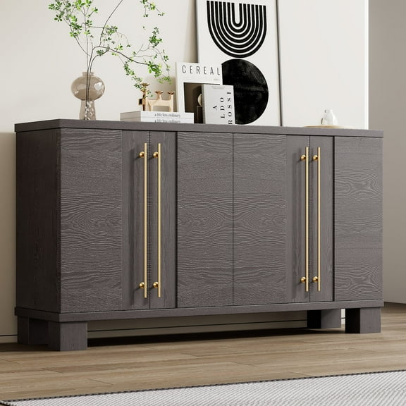 Sideboard Buffet Cabinet with Storage, Wood Sideboard with Adjustable Shelves and Gold Handles for Kitchen, Dining Room and Living Room (Taupe)