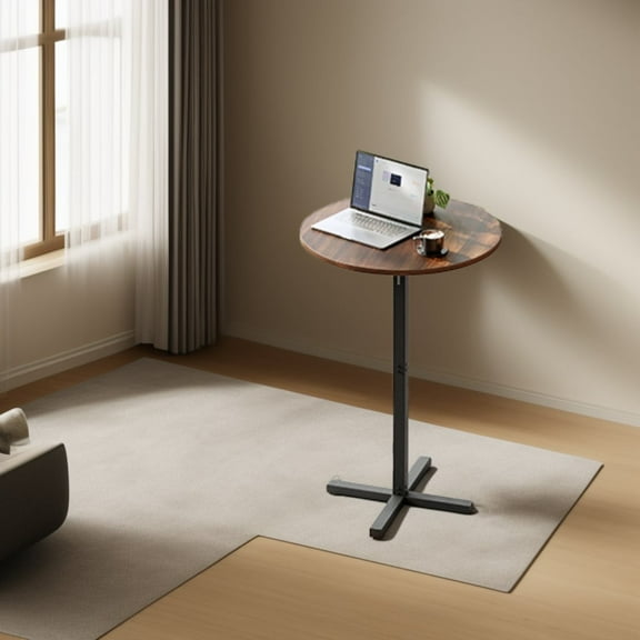 LEDREM 41.1-Inch Round Bar Table, High Top Cocktail Table with Cross Base & Adjustable Feet, for 2-3 People, Natural Walnut