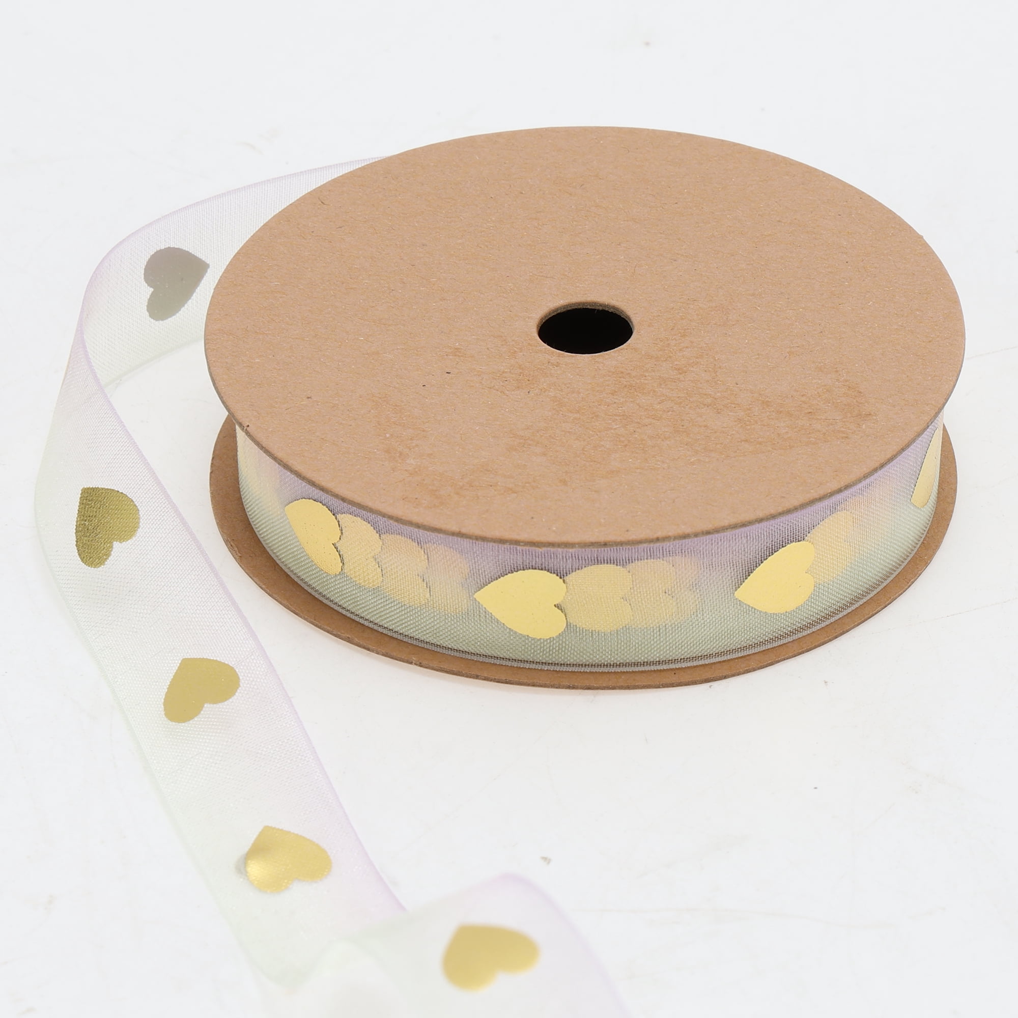 Unique Bargains 0.63in Gift Ribbon 29.53ft Gifting Gold Tone Heart ["0.63\" x 29.53\""]