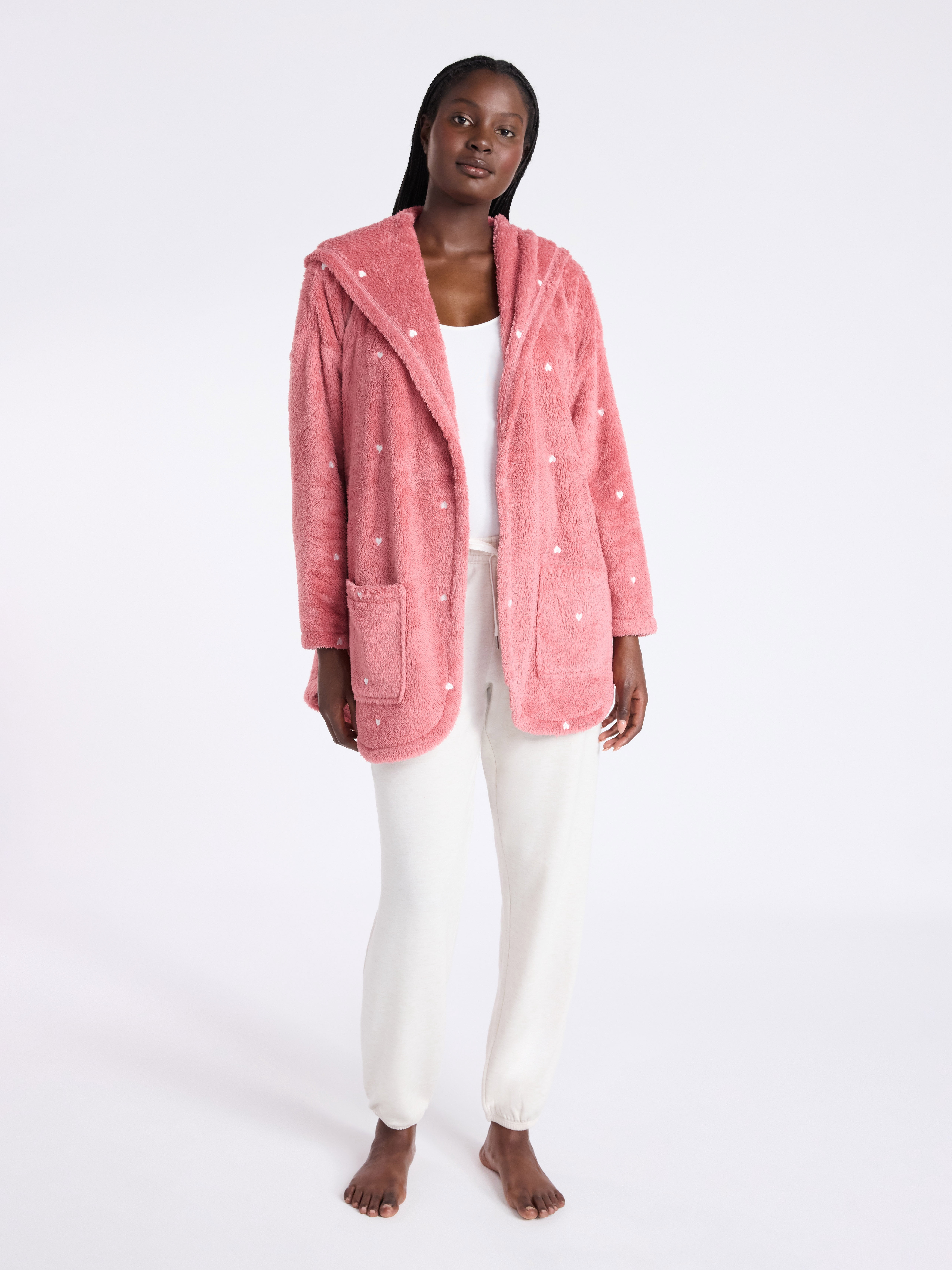 Joyspun Women’s Plush Sleep Cardigan, Size XS-3XL