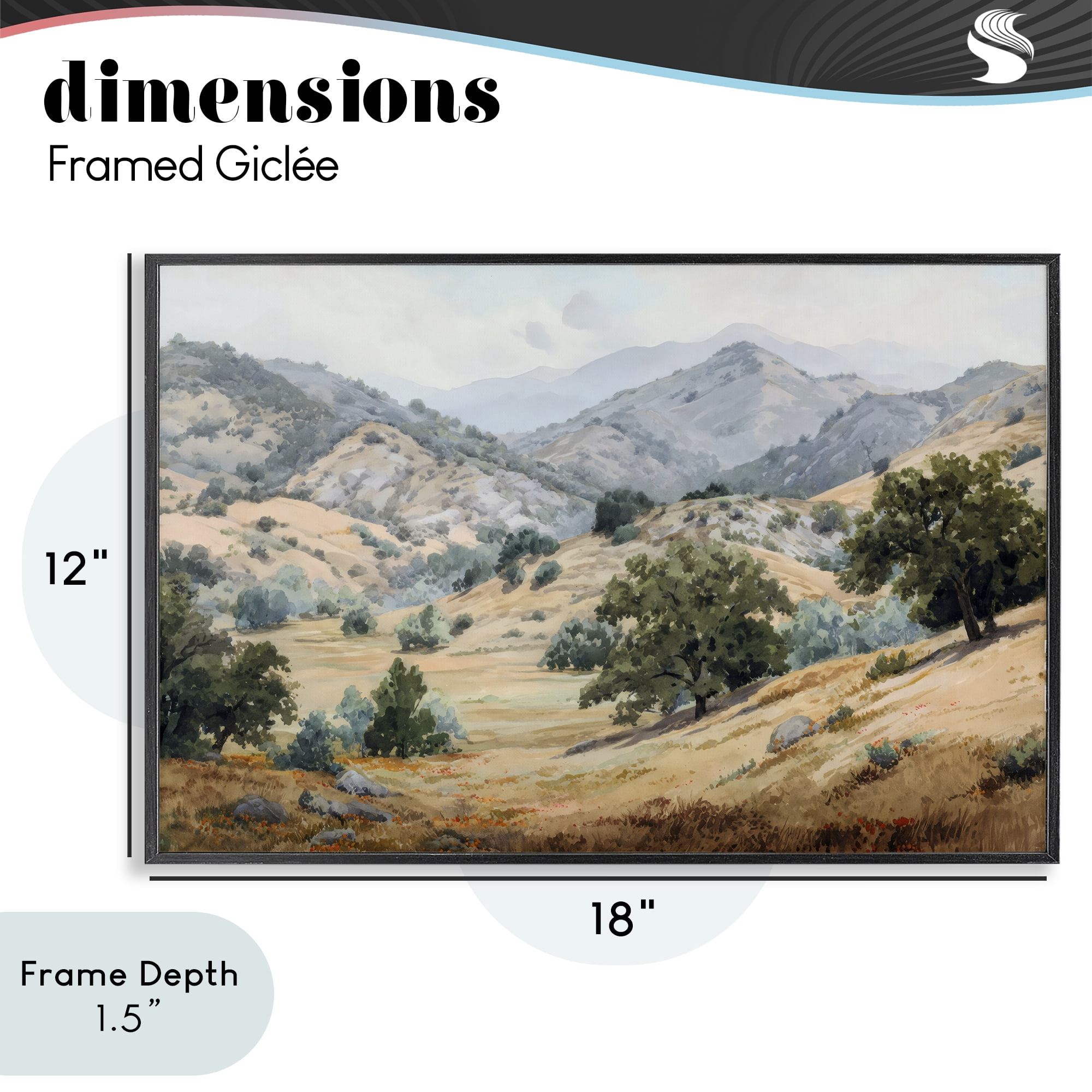 Stupell Industries Mountains and Trees Valley View Black Framed Giclee Art, design by Petal Prints Design