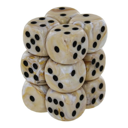 Chessex: Marble Ivory/Black 16mm d6 Dice Block (12 Dice)