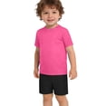 thumbnail image 6 of Boys Solid Short Sleeve Two Piece Swim Set, Crew Neck Rash Guard Top & Swim Trunks for 3-14 Years Old Kids Beach Surf Bathing Suit Hot Pink 5-6 Years, 6 of 9