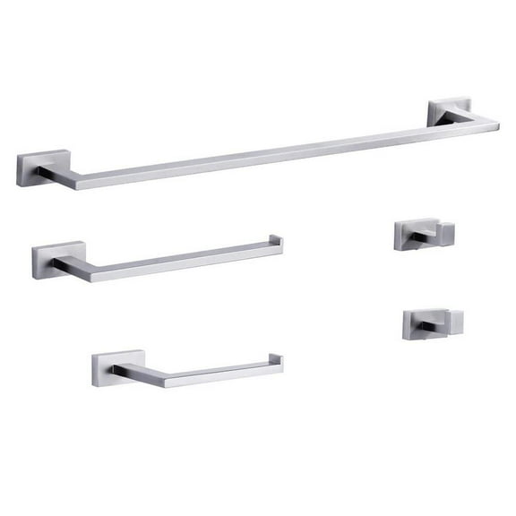5-Piece Bath Hardware Set with Towel Bar, Toilet Paper Holder, Hand Towel Holder and 2-Hooks in Brushed Nickel
