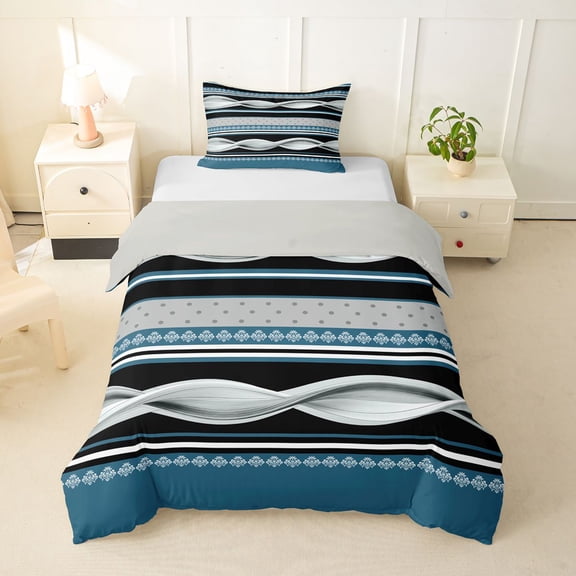 Homewish Vintage Spiral Lines Twin Duvet Cover,Retro Geometric Twin Bedding,Light Gray Reversible,2-Piece,1 Duvet Cover and 1 Pillowcase