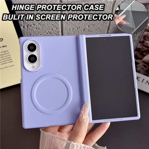 COAROVER Magnetic Case for Samsung Galaxy Z Fold 8 with Built-in Screen Protector, Full Hinge Protection, Slim PC TPU Matte Cover,Purple