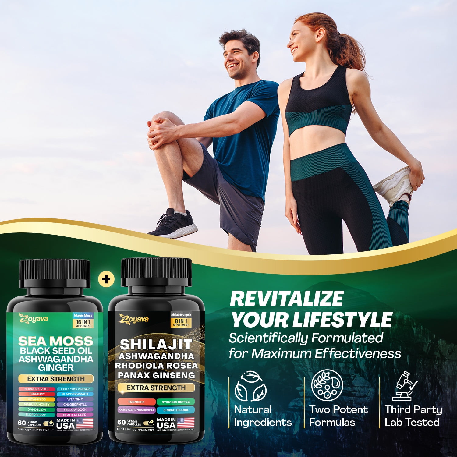 Zoyava Sea Moss & Shilajit Capsules Bundle - 16-in-1 19,445 MG + 8-in-1 15,250 MG with Ashwagandha & Turmeric