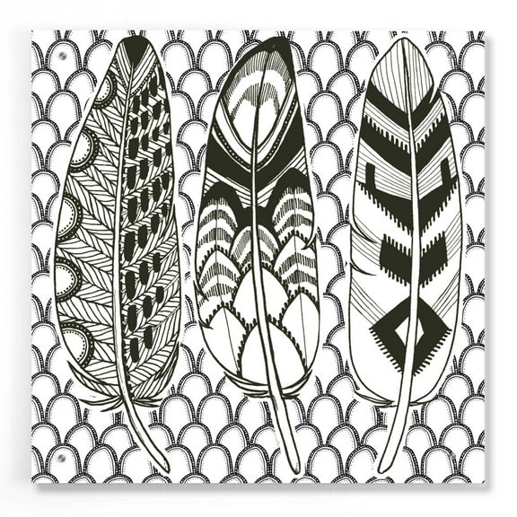 Epic Art 'Geo Feathers III Zentangle' by Sara Zieve Miller, Acrylic Glass Wall Art, 24"x24"