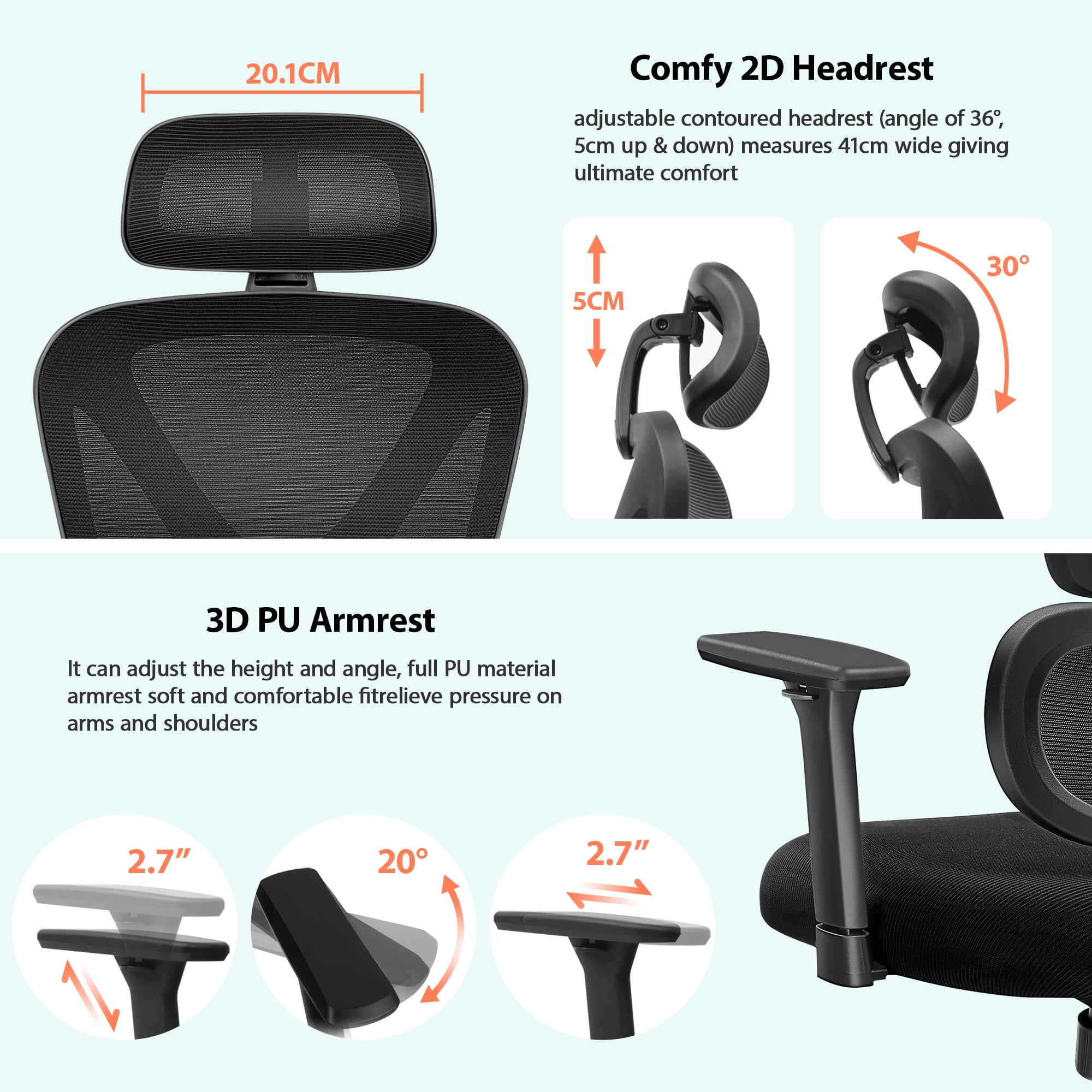 COOLHUT Ergonomic Office Chair, High Back Adjustable Computer Desk Chair with Lumbar Support, 500lb, Black-B