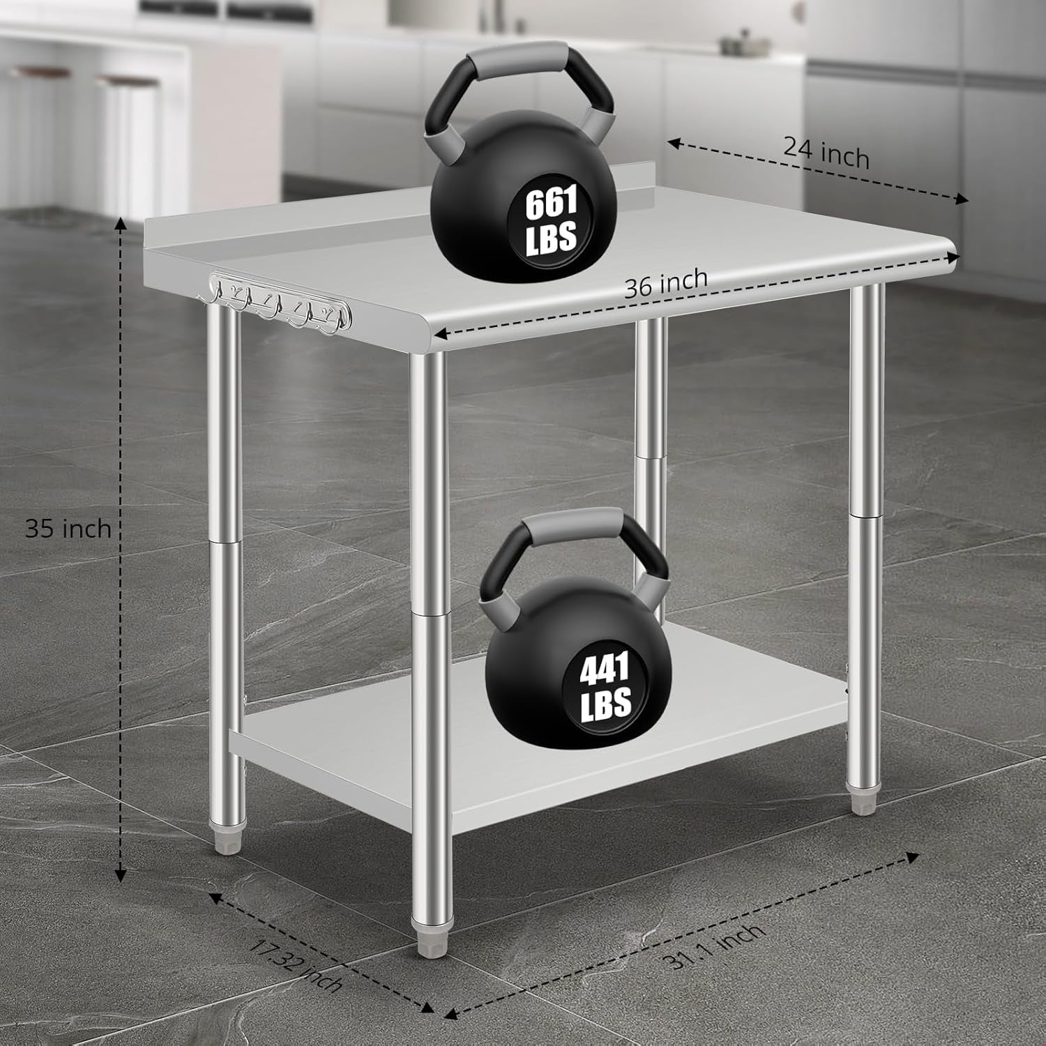 Stainless Steel Work Table Commercial.  Metal Utility Table w/ Adjustable Heights. for Home Garage Restaurant