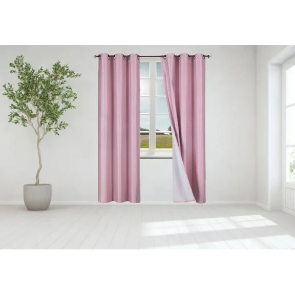 Gorgeous Home Linen 2pc Set Blackout Window Grommet Curtain Foam Lined Panels 35" Wide X 84" Length Each Pc. Solid Color Pink