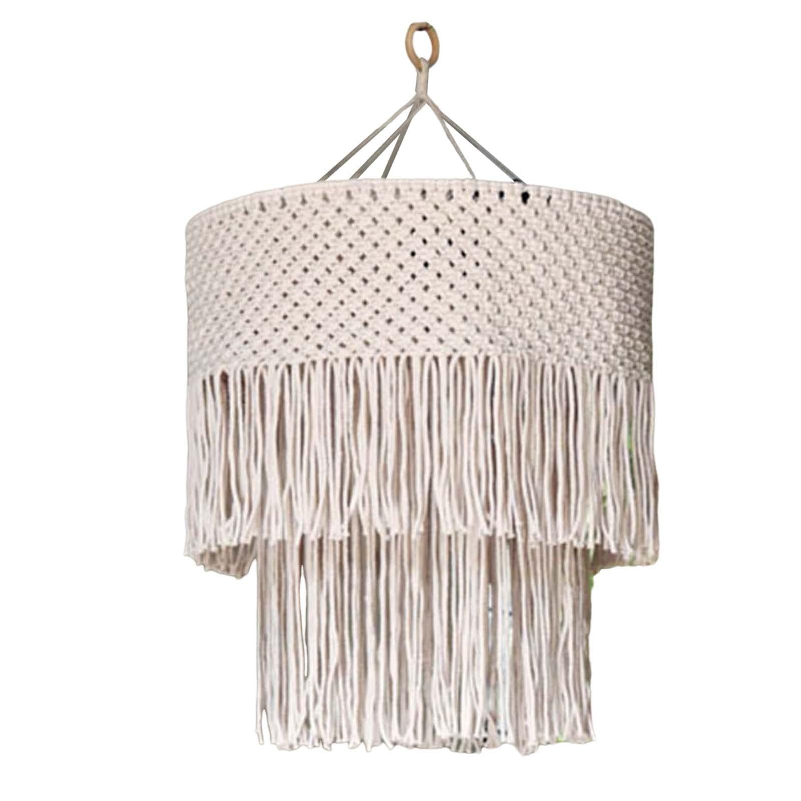 Macrame Lamp Shade Tassel Lamp Shade Light Cover Hand Woven Bohemian Boho Nordic Pendant Light Shade Only Lampshade for Home Bedroom Office 35cmx45cm