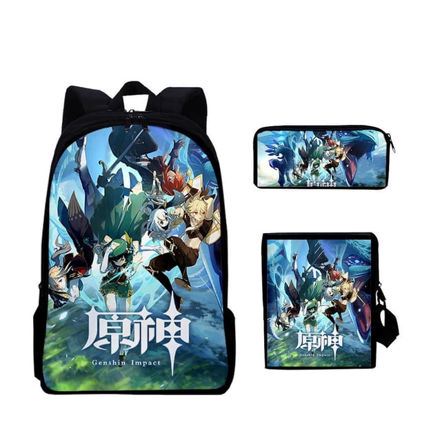 Set de mochila Genshins Impacts, mochila escolar de anime, casual