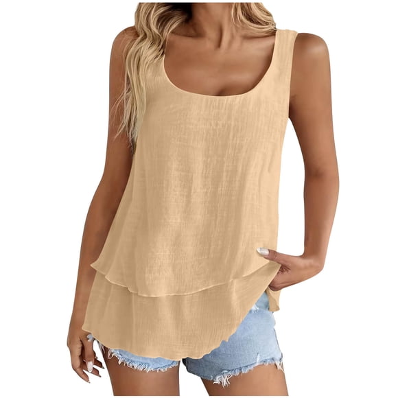 Hauts de Mode Été 2026 pour Femmes Camisoles à Double Couche en Mélange de Lin Hauts Boho Chic Vêtements à Bretelles Réglables Blouse Décontractée