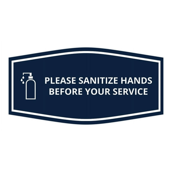 Signs ByLITA Fancy Please Sanitize Hands Before Your Service Easy Installation | Durable Construction | Barbers | Grooming and Styling | Hair Sign (Navy Blue / White) - Large