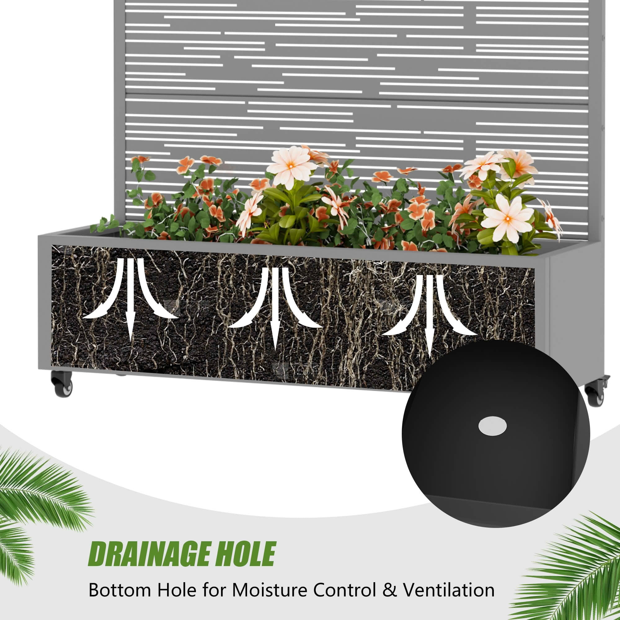MAYEERTY 47X47" Metal Outdoor Gray Privacy Screen with Planter Box for Backyard & Garden, 3 Piece Set