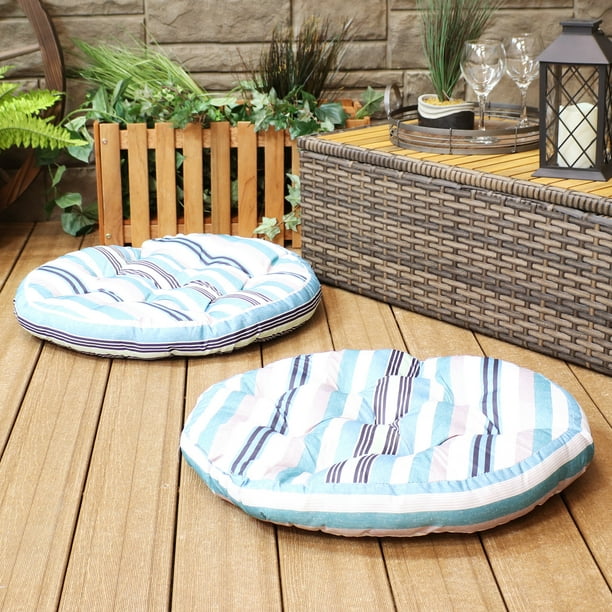 Sunnydaze Tufted Large Round Floor Cushion Set Of 2 Unique Outdoor Indoor Chair Cushions Or Meditation 300d Olefin With Polyester Fill 22 Inch Diameter Seaside Stripes Com Sunnydaze Tufted Large Round Floor, Large Round Patio Chair Cushions
