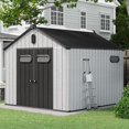 thumbnail image 2 of Sunmthink 9.7' x 7.9' Outdoor Storage Shed, Resin Storage Shed 605 cu ft, w/Lockable Double Door & Air Vent for Backyard, 2 of 8