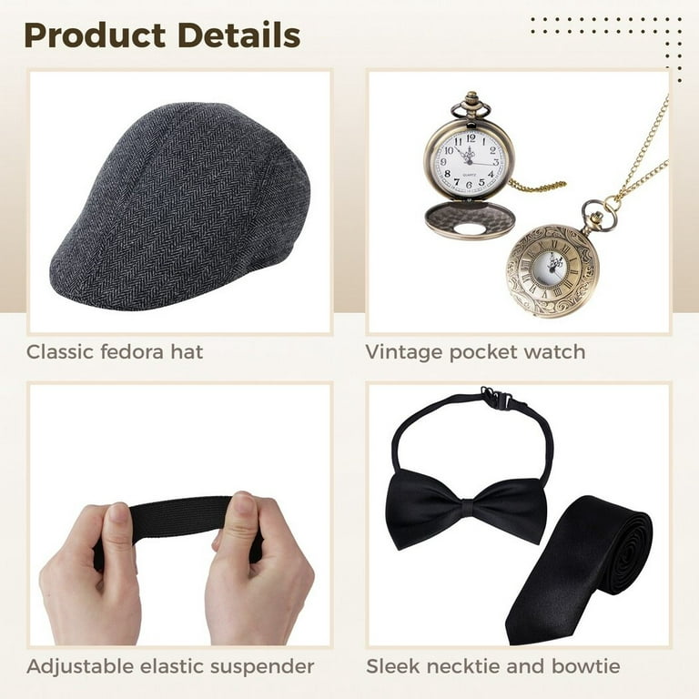 1920s Men Gatsby Costume Accessories, Fancy Dress Accessories Set