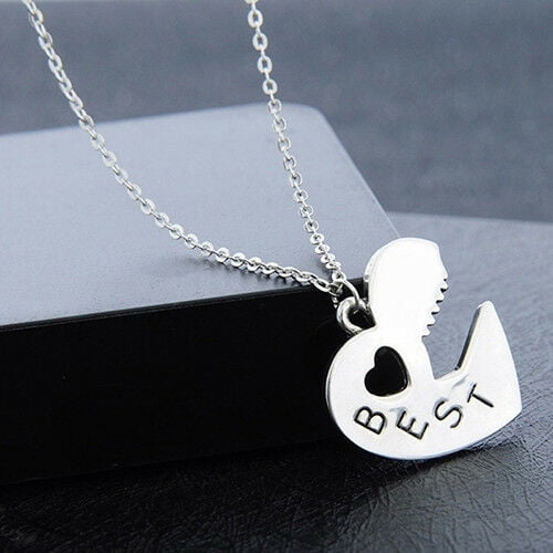 Best Friend Friendship Necklace Heart Key Set Silver Pendant Couple Necklace