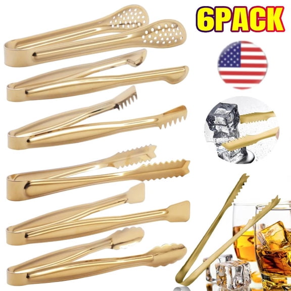 6 Pieces Silver Sugar Tongs Set, Stainless Steel Ice Tongs Mini Serving Tongs Appetizers Tongs (Gold)