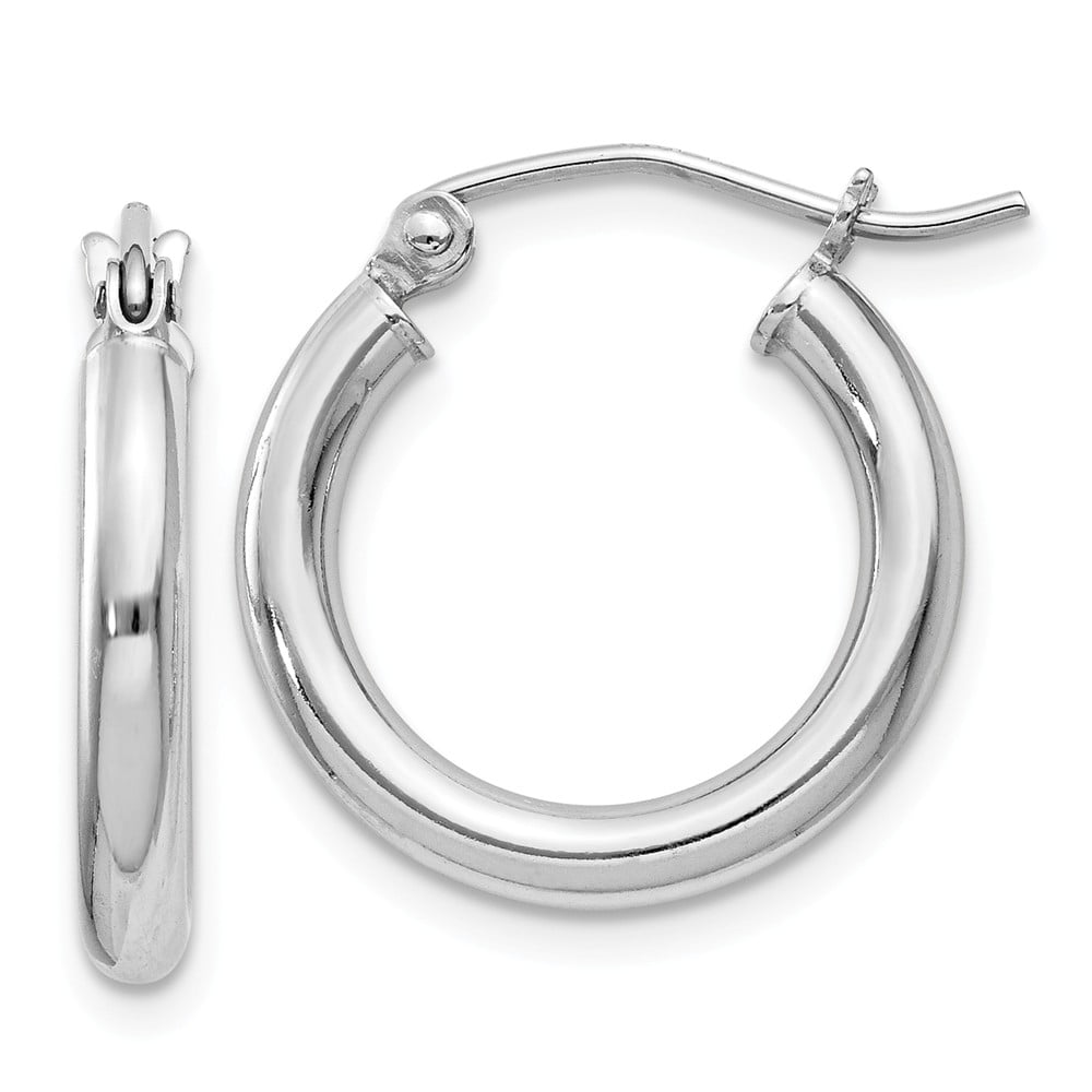 Mia Diamonds 925 Sterling Silver Rhodium Plated Hollow Hoop Earrings 15mm x 13mm