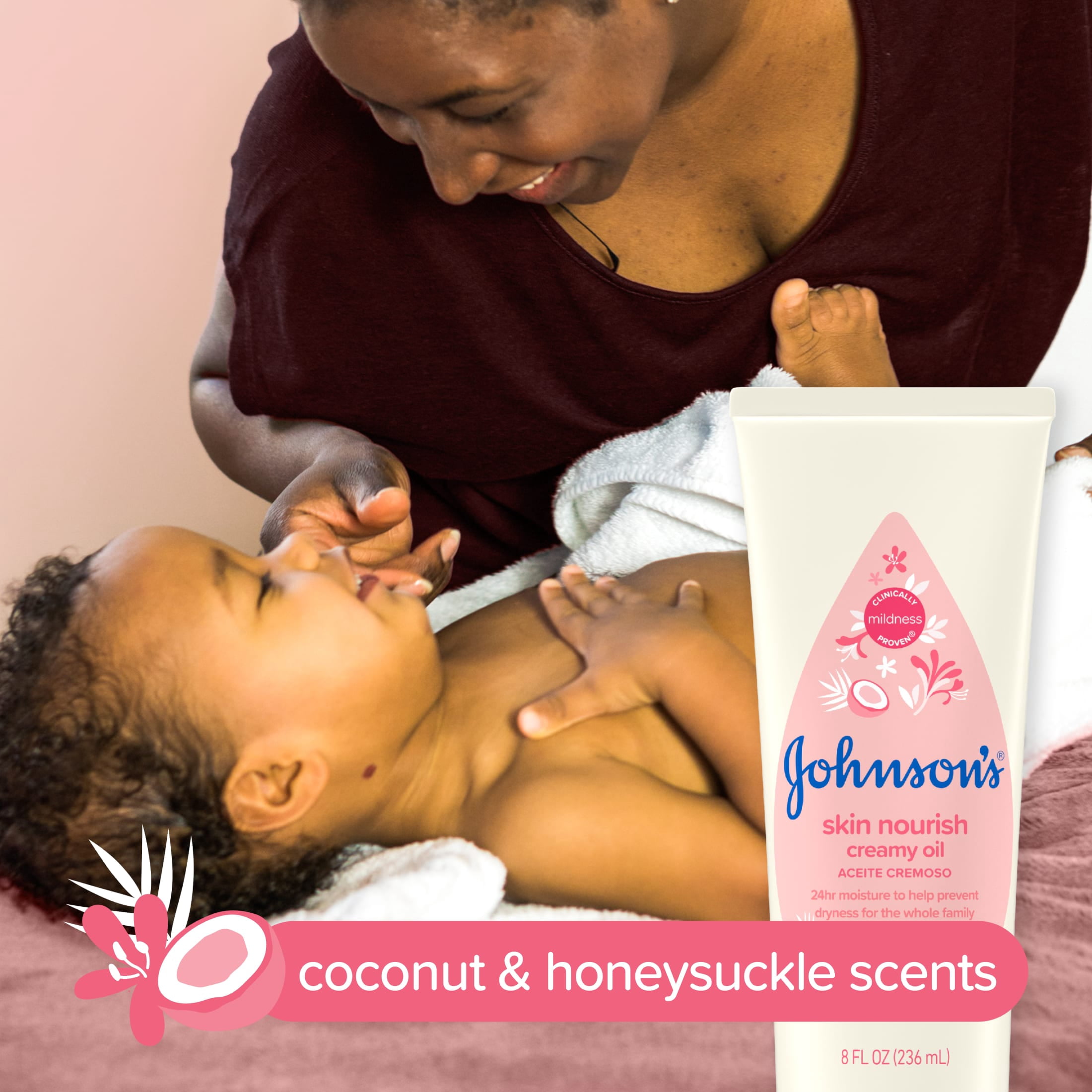 Johnson's Creamy Baby Body Oil Moisturizer, Coconut & Honeysuckle Scent, 8 fl oz