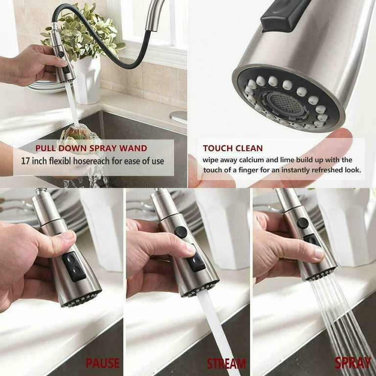 Brushed Nickel Kitchen Sink Faucet Pull Down Sprayer Single Handle Mixer Tap G3/8 DN10 Brushed Nickel Kitchen Sink Faucet Pull Down Sprayer Single Handle Mixer Tap G3/8 DN10