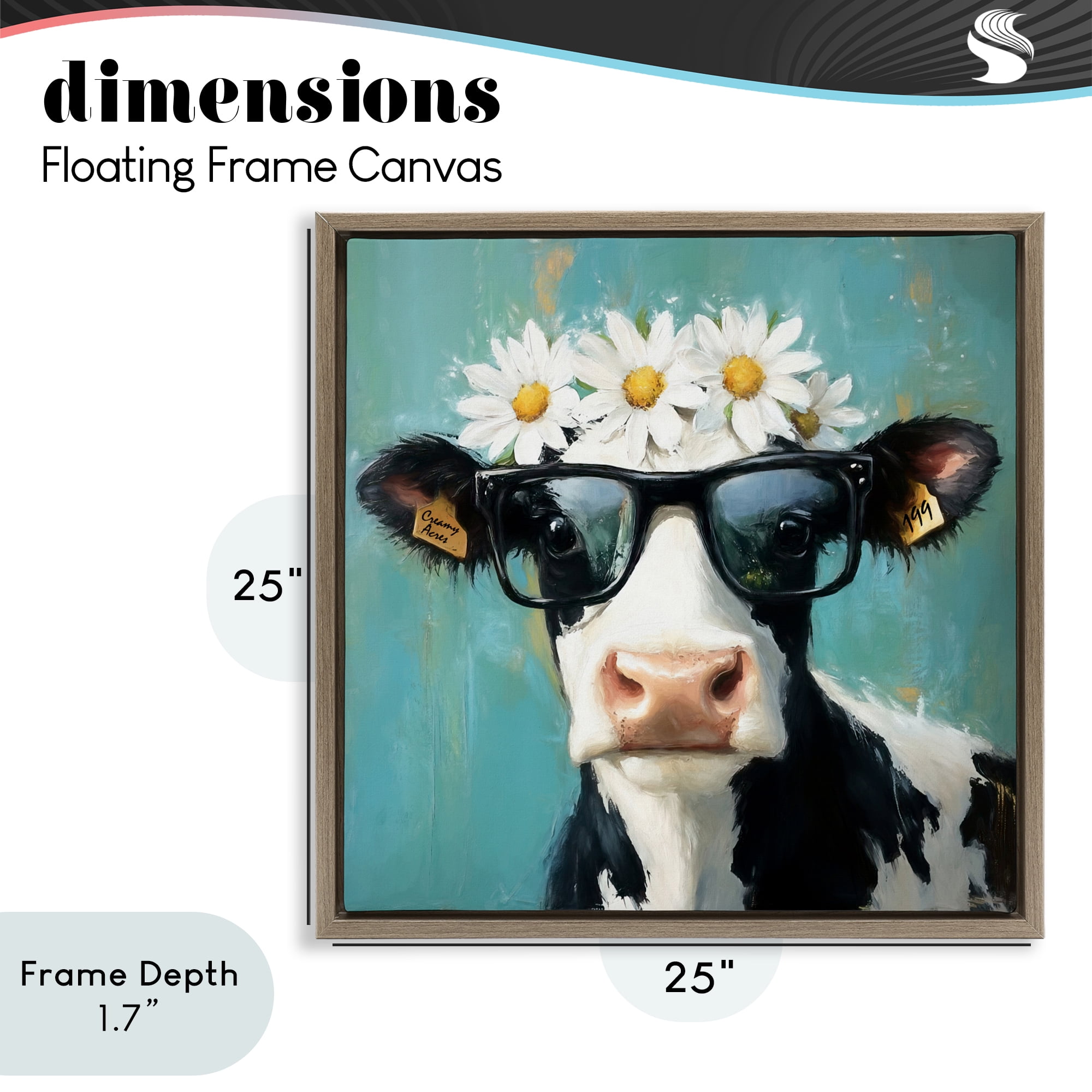 Stupell Industries Nerdy Nessie Cow Brown Framed Floater Canvas Wall Art, design by Tina LeCour