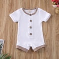 thumbnail image 3 of GXFC Newborn Baby Summer Romper Little Girl Solid Color Short Sleeve Knitted Button Up Solid Color Organic Cotton Kids One Piece 0-18M, 3 of 9