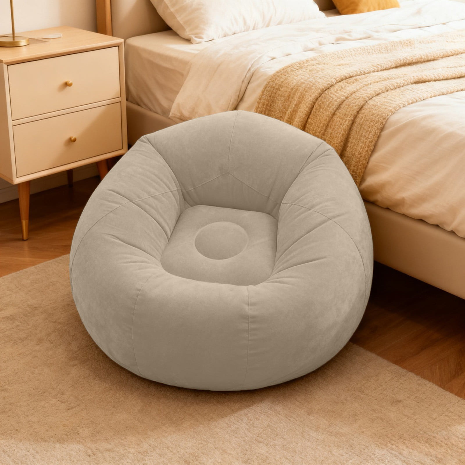 Inflatable Bean Bag Chair for Adults - Beanless Blow Up Lounge Sofa with Corduroy Flocking, Portable Folding Chair for Camping Reading