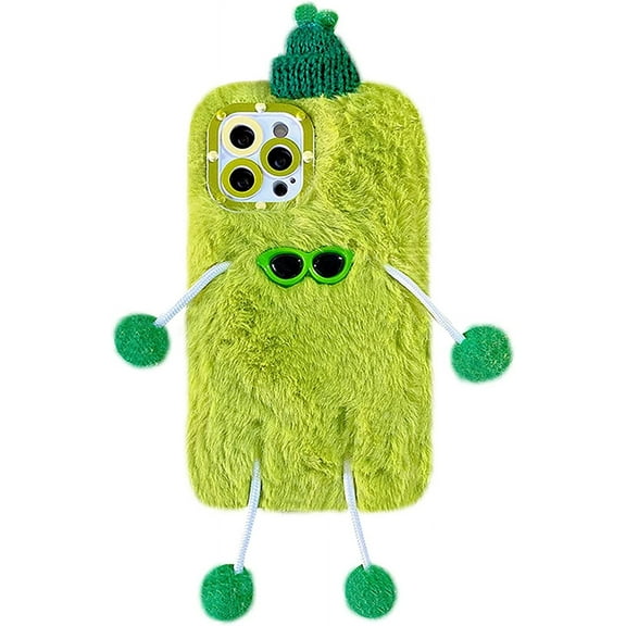 Super Cute Fluffy Fur Case Compatible with iPhone 11, Fuzzy Furry Warm Plush Soft TPU Winter Case Funny Cool Protective Covers (iPhone 11, Green)