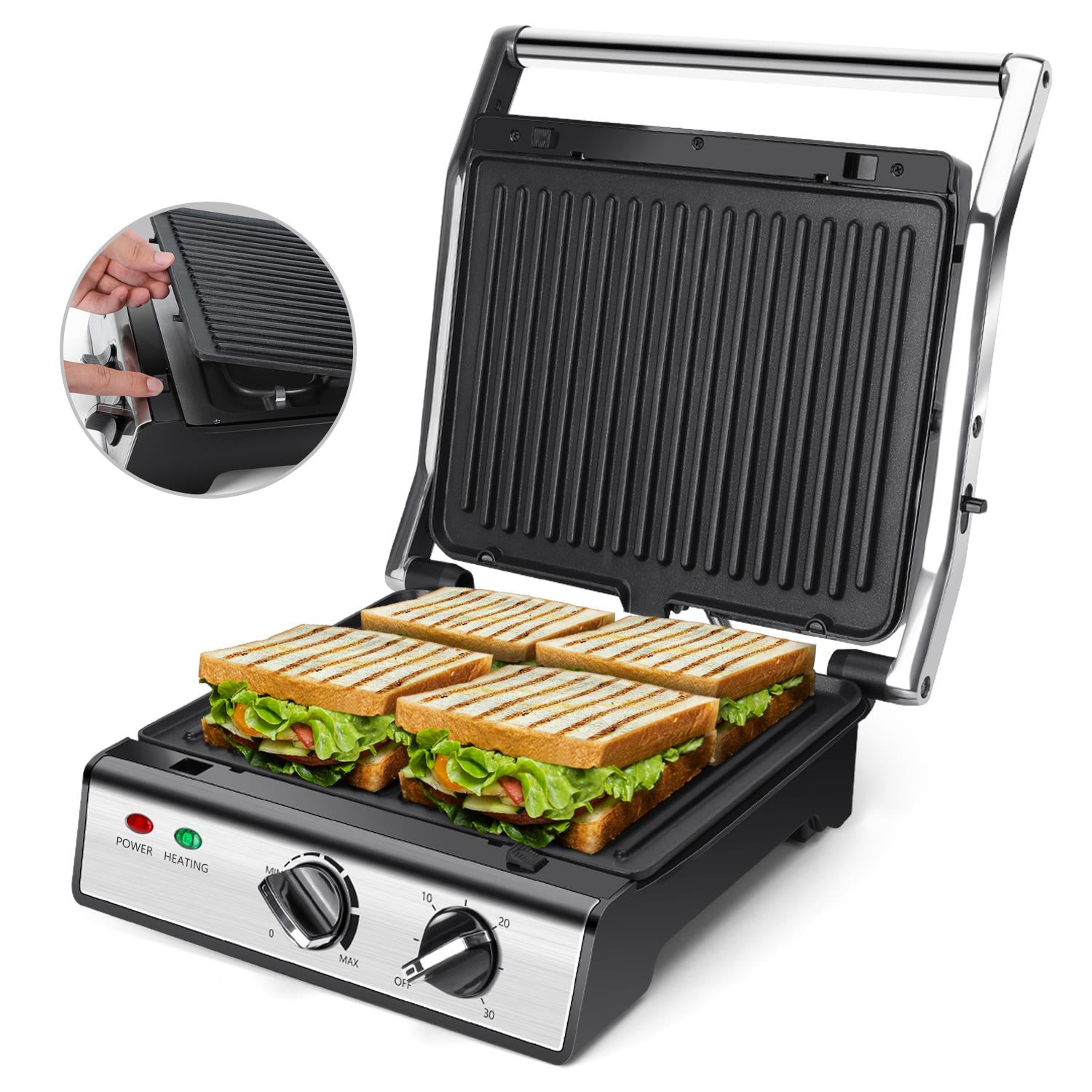 Aigostar 2in1 Sandwich Maker Panini Press Grill with Nonstick Plates,  Double-Sided Heating Electric Sandwich Press Grill, Breakfast Sandwich  Toaster