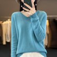 thumbnail image 1 of Suéteres con capucha de lana merino 100 % para mujer, jersey de punto, suéter suave y cálido de invierno con cuello en V, suéter policromado para mujer, 1 of 5
