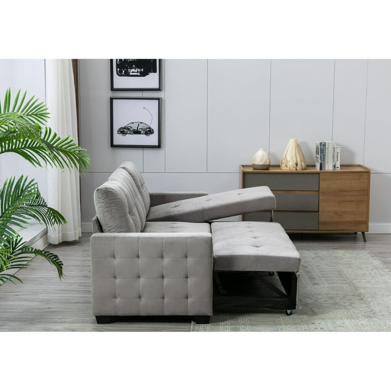 Reversible Sleeper Sofa bed Sectional Storage Sofa Bed 2 seats Corner Sofa Bed With big Storage chaise skin feeling velvet fabric for Living Room