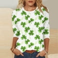 thumbnail image 1 of Meichang T-Shirts de la Saint-Patrick pour Femmes Imprimé Trèfle Vert Manches 3/4 Col Rond Coupe Ample Blouses Tee Irlandais, 1 of 5