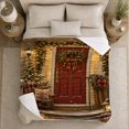 thumbnail image 5 of Warm Brown Snowy Porch Scene, Rustic Winter Porch Art Style for Winter Holiday Decor Enthusiasts, Housewarming Gift with Cozy Flannel Blanket, Home Decor for Living Room And Family Room And, 5 of 9