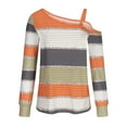 thumbnail image 5 of Jewelreauty Summer Womens One Shoulder Shirts Long Sleeve Patchwork Striped Tops Loose Casual Pullover Blouses (S, Orange), 5 of 6
