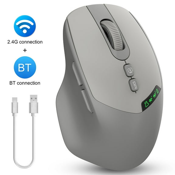 Noiseless Dual Mode Wireless Mouse Bluetooth 2.4G, Silent Click, DPI Adjustable, 500mA Battery, Display for PC Laptop Mac