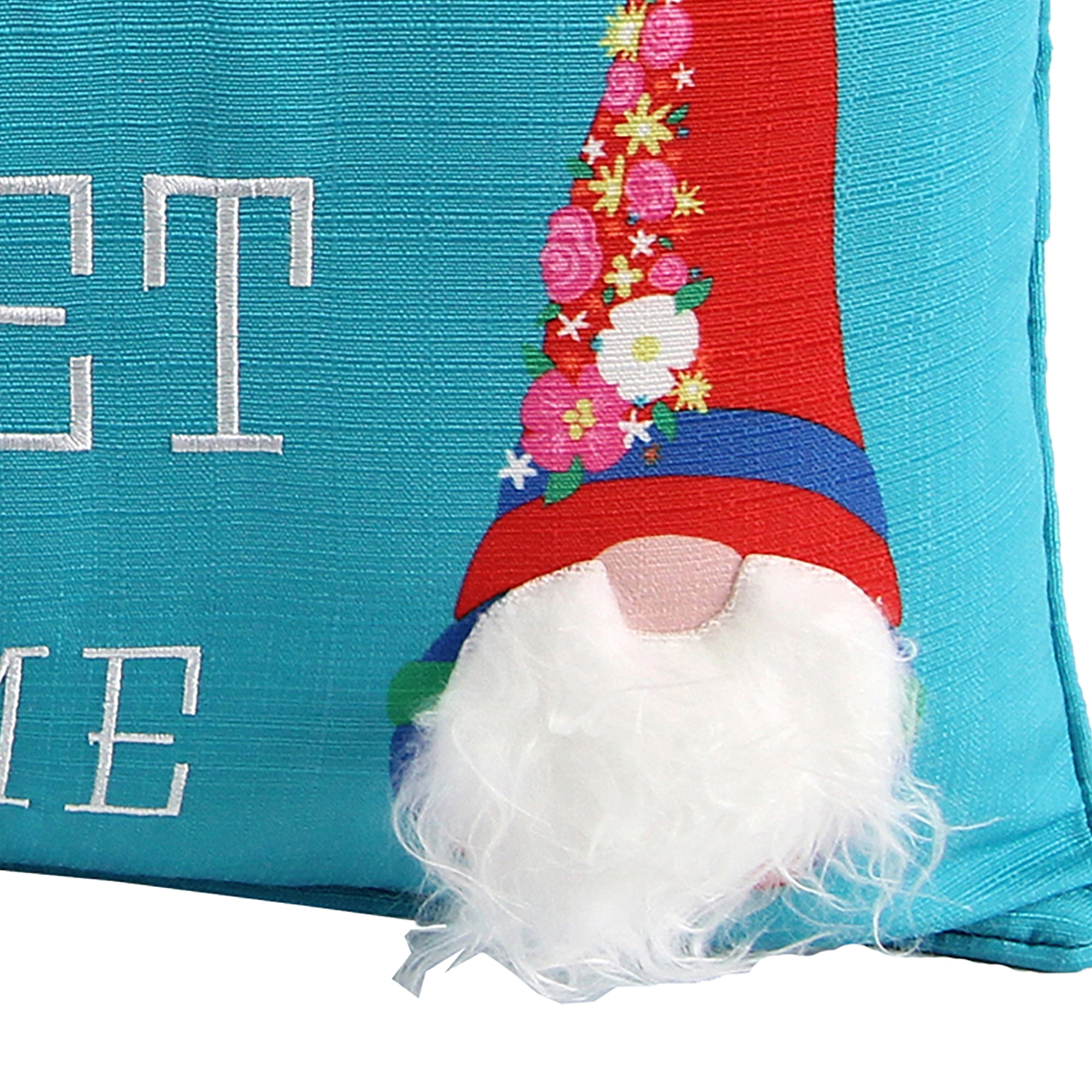 Jordan Manufacturing 20" x 14" Red, White and Turquoise Gnome Sweet Gnome Novelty Rectangular Reversible Lumbar Throw Pillow with Welt