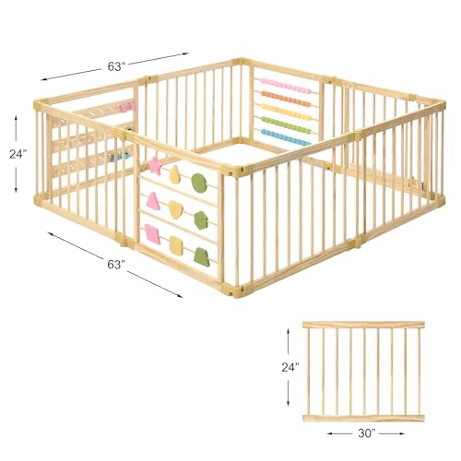 ZETY Wooden Foldable Baby Playpen 8-Panel Extra Large 63x63 in Play  Yard for Babies