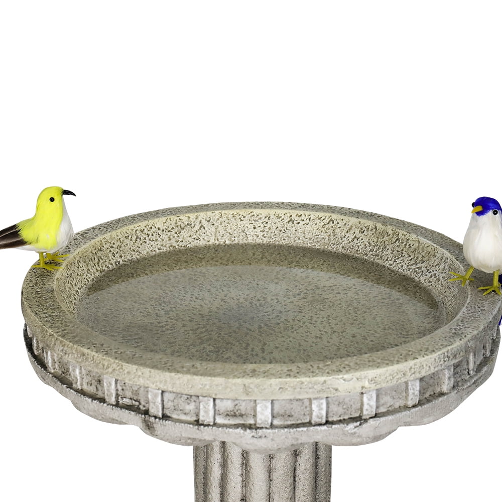 24" H Outdoor Garden Bird Bath, Classical Pillar Shape Garden Statues Decoration Yard and porch, with Marble Finish
