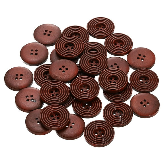 30pcs 40L DIY Sewing Buttons 1"(23mm) Wooden Round Flat 4-Hole Craft Replacement Buttons for Sewing Clothing Handmade Crafts, Dark Brown