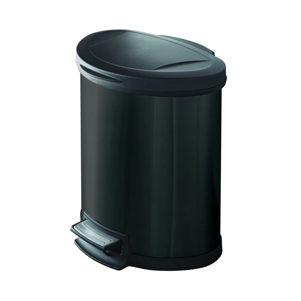 Mainstays 14 2 Gal 54 L Black Stainless Steel Semi Round Kitchen Trash Can With Lid Walmart Com Walmart Com
