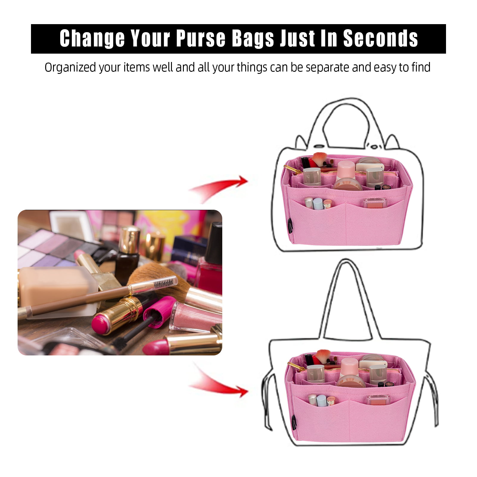 Deago Felt Insert Purse Handbag Organizer Bag Insert In Bag Totes Shaper  with Inner Pocket Fits Neverfull Speedy 