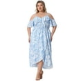 thumbnail image 3 of DARING DIVA Plus Size Short Sleeve Faux Wrap Summer Floral Dress 1X Light Blue, 3 of 5