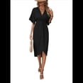 thumbnail image 2 of Vestidos de Corta para Mujer, Cuello en V, Plisados, Ajustados, Fluidos, con Vuelo, Corte Recto, Irregulares, Midi. Negro XL, 2 of 10