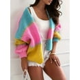 thumbnail image 5 of Women Oversized Cardigan Sweaters Open Front Color Block Lantern Long Sleeve Striped Knit Outwear Coats Pink S, 5 of 8