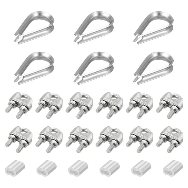 Unique Bargains M4 Wire Rope Accessory Set for 5/32' Dia, 12Pcs Cable Clip Clamp 6Pcs Thimble Rigging 6Pcs Crimping Loop Sleeve