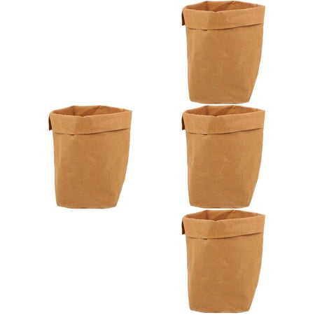 FRCOLOR 4pcs Washable Kraft Paper Bags Food Containers Bags for Biscuit Candy Bread Fruit Vegetable